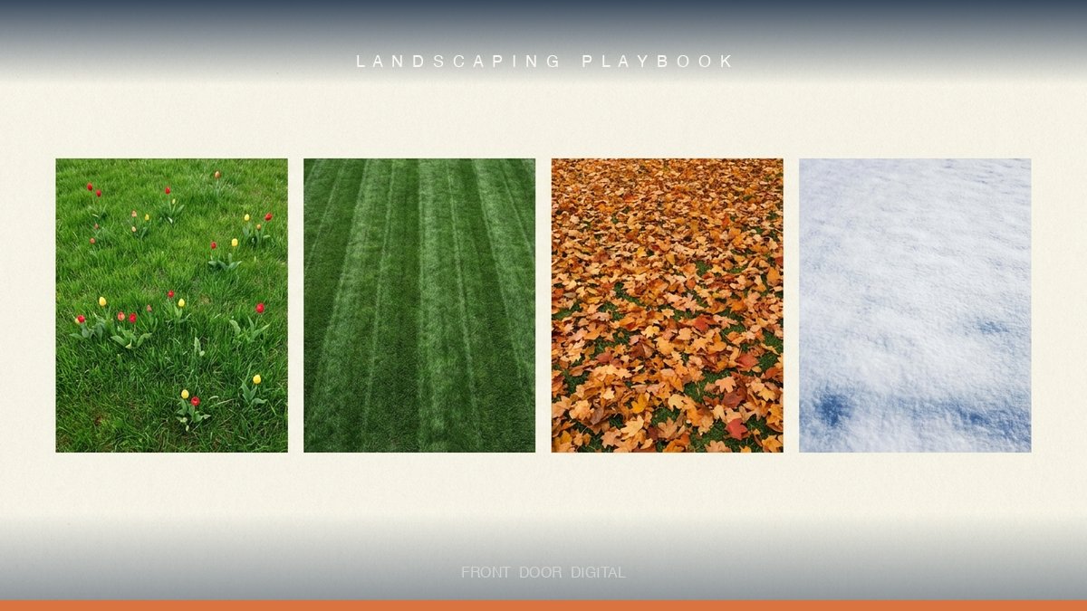 Overhead grid showing the same suburban lawn across spring, summer, autumn, and winter